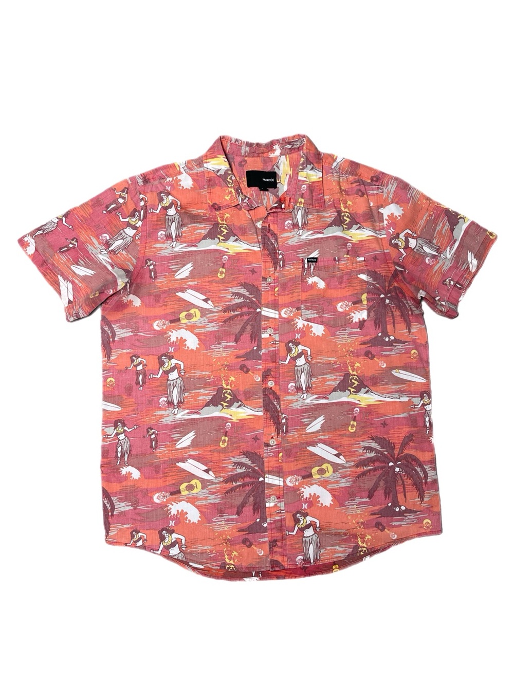 Y2K Mens Hurley Hawaiian One Eyed Hula Girl Inside Out Print Shirt